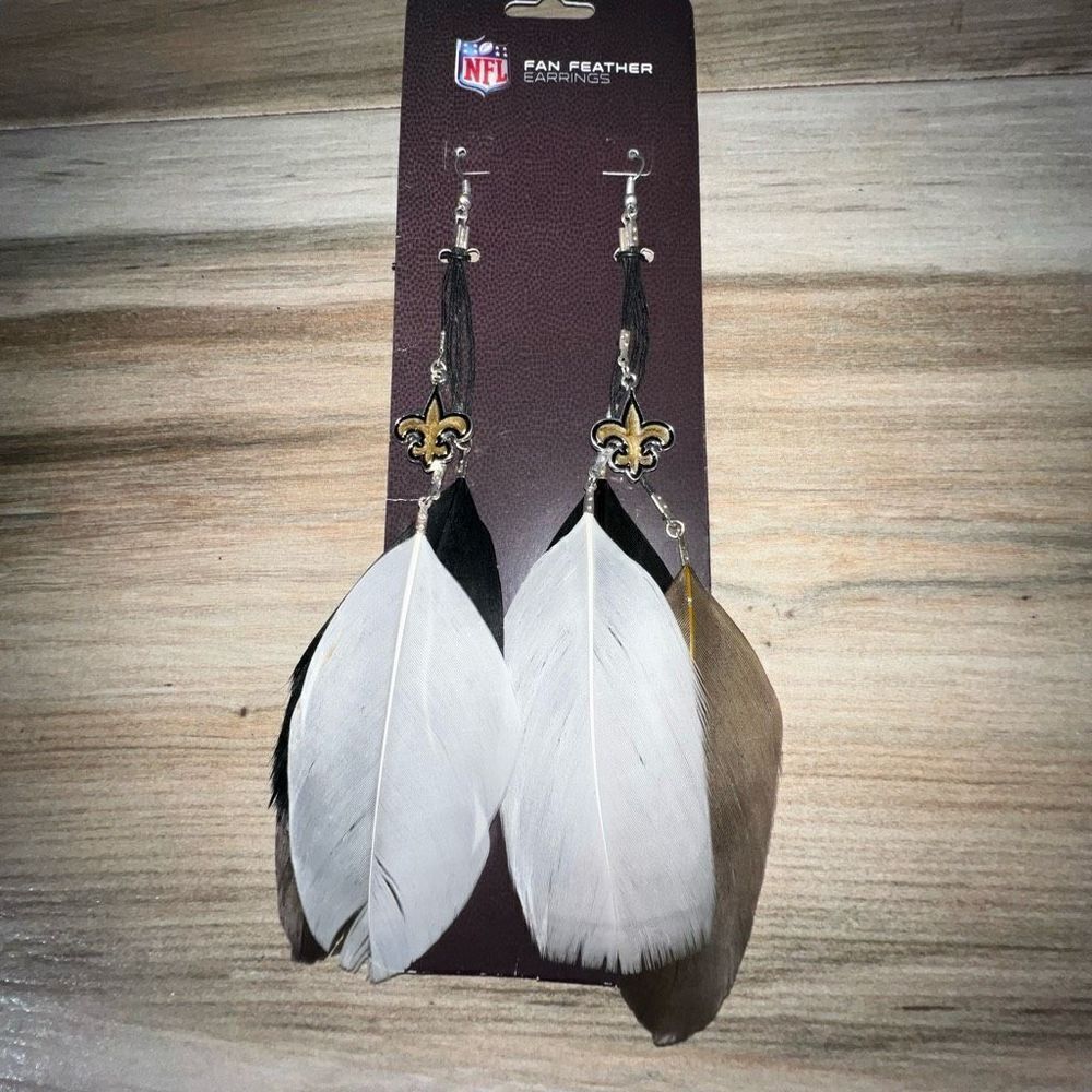 NFL New Orleans Saints Fan Feather Dangle Earrings Hook Ear Jewelry Women’s